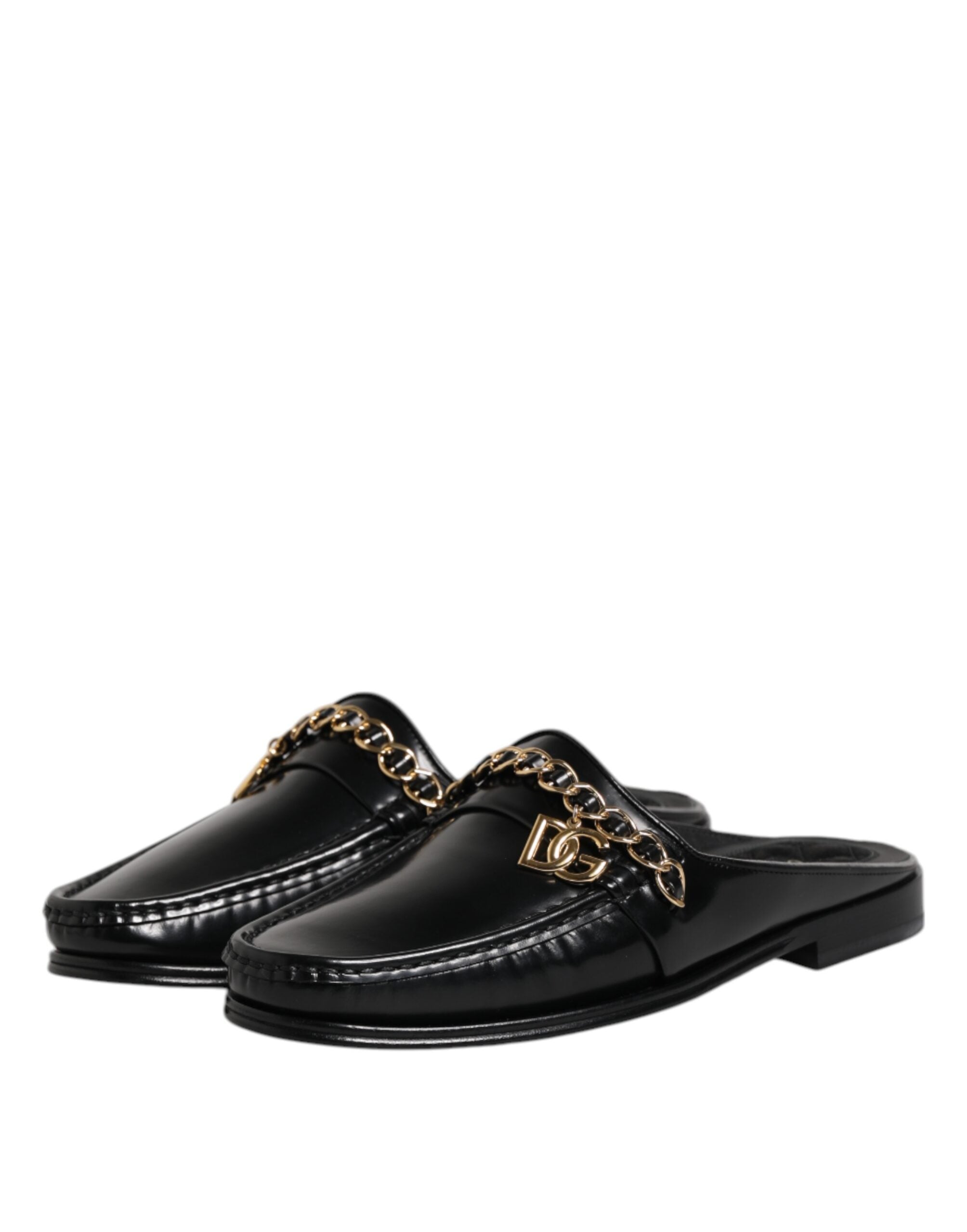 Dolce &amp; Gabbana – Sandalen mit DG-Kette aus schwarzem Leder
