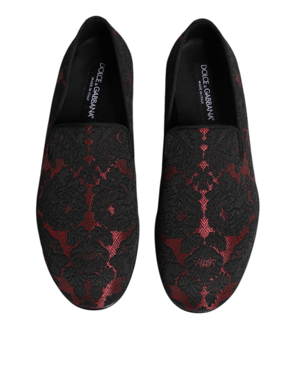 Dolce &amp; Gabbana Rot Schwarz Jacquard Slip On Herren Halbschuhe