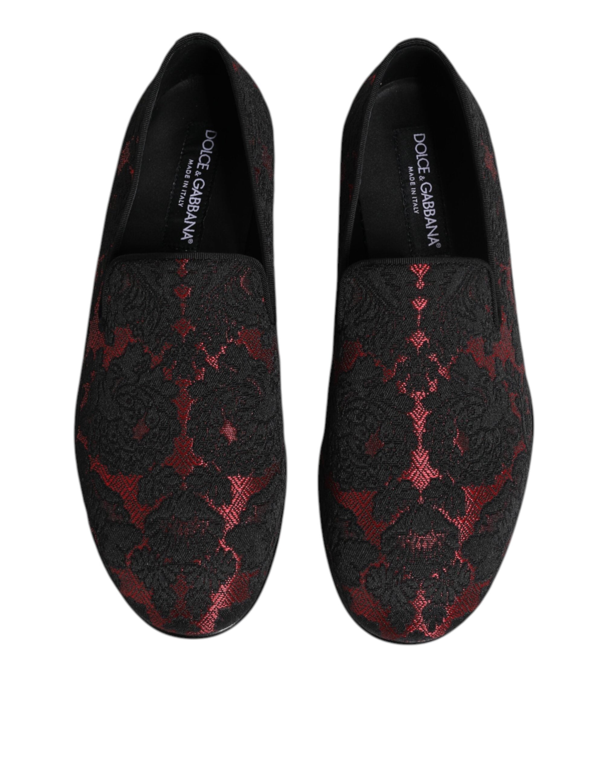 Dolce &amp; Gabbana Rot Schwarz Jacquard Slip On Herren Halbschuhe