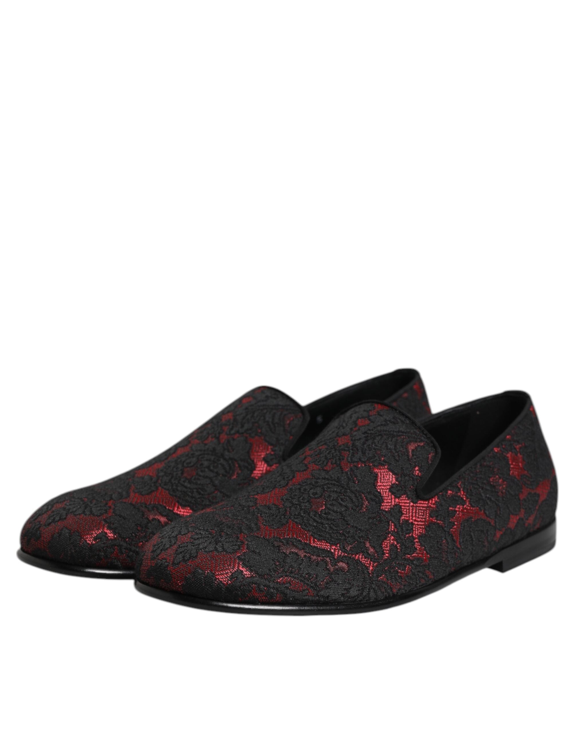 Dolce &amp; Gabbana Rot Schwarz Jacquard Slip On Herren Halbschuhe