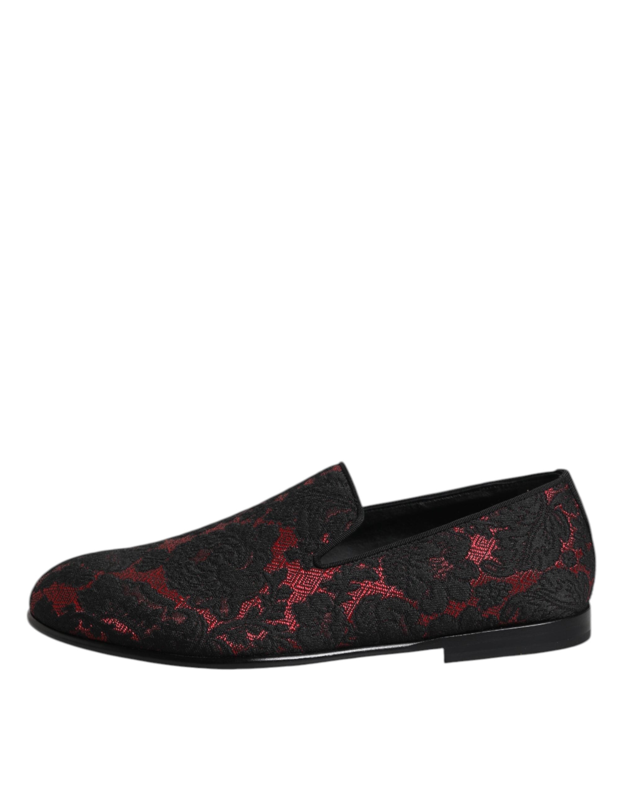 Dolce &amp; Gabbana Rot Schwarz Jacquard Slip On Herren Halbschuhe