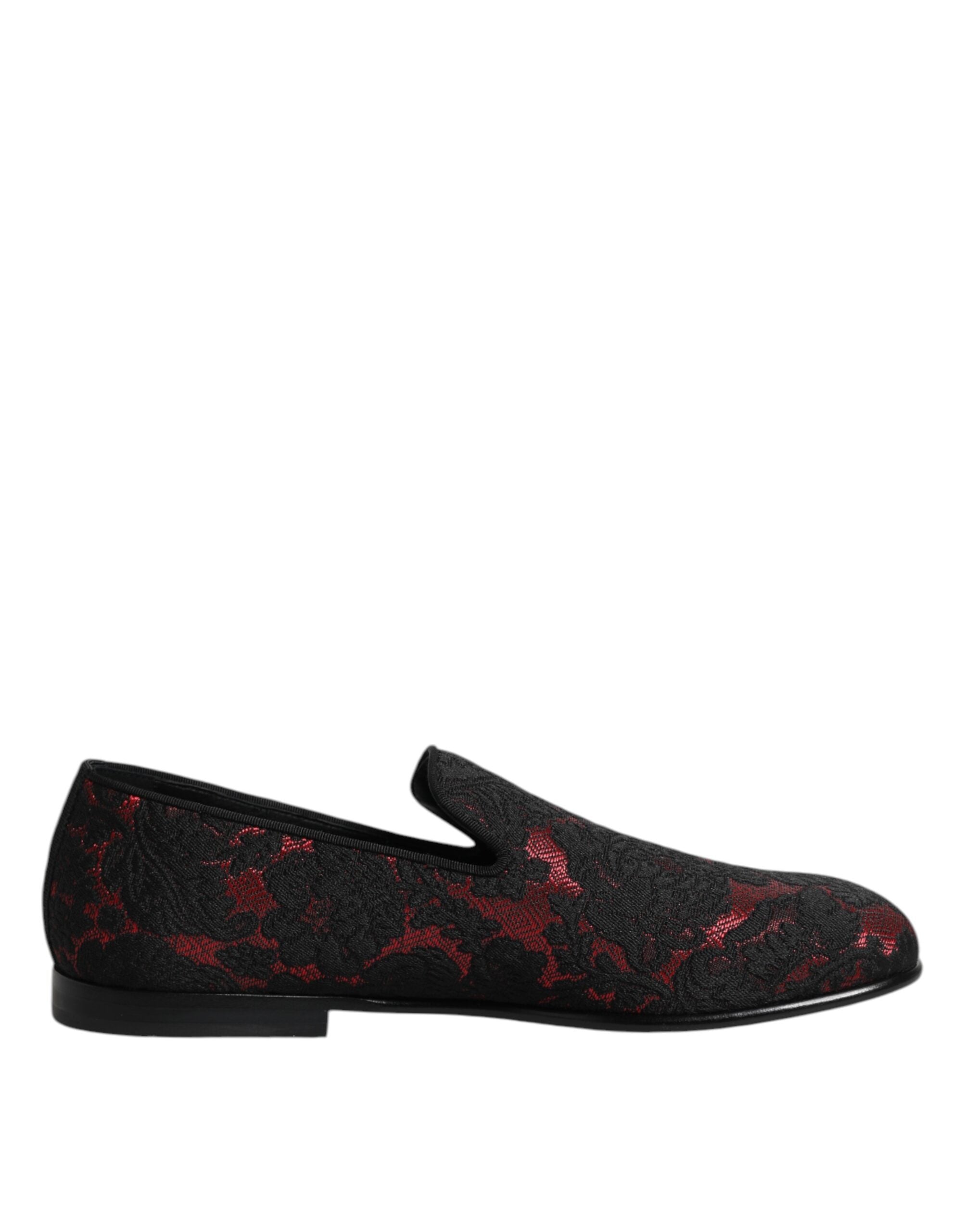 Dolce &amp; Gabbana Rot Schwarz Jacquard Slip On Herren Halbschuhe
