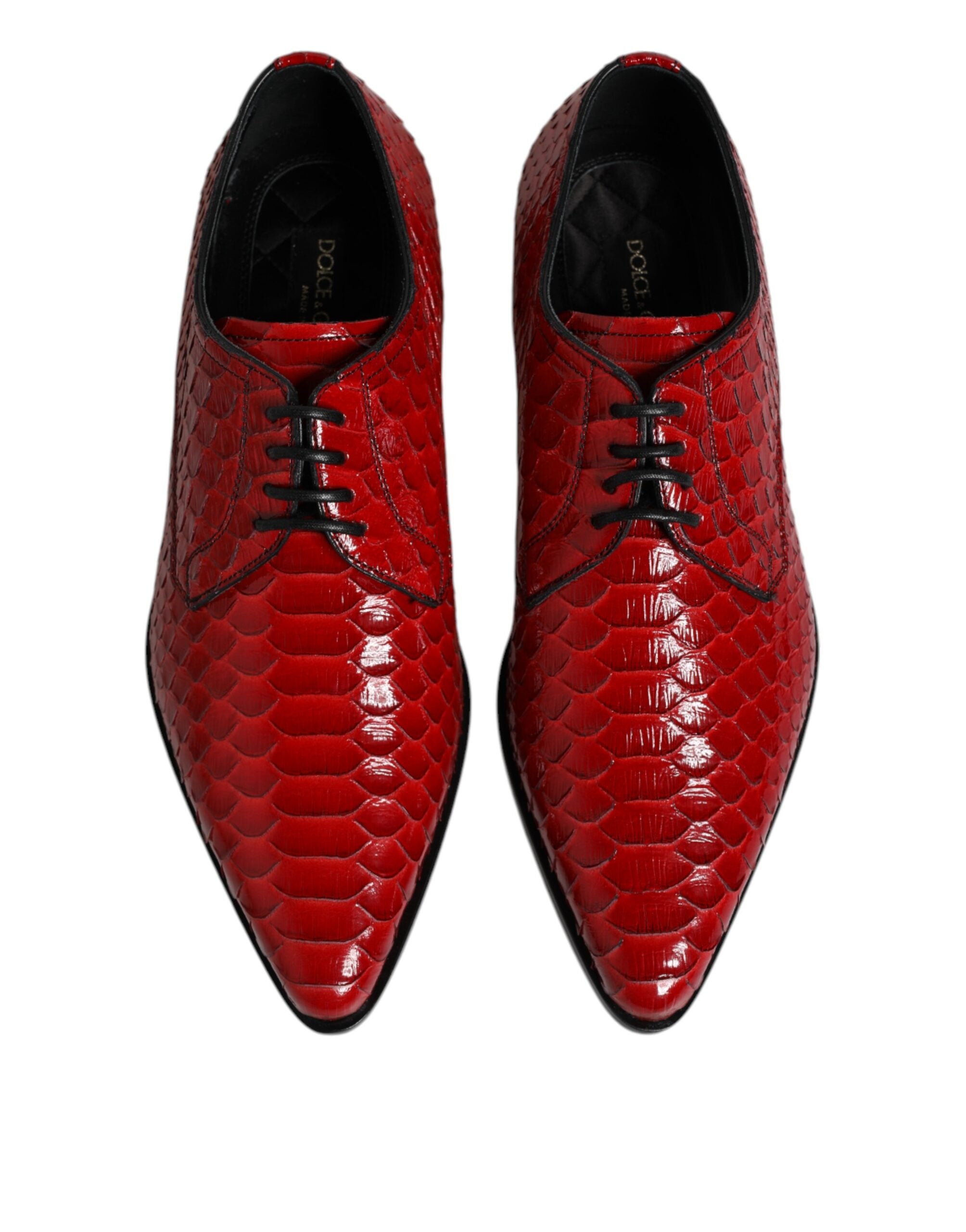 Dolce &amp; Gabbana – Rote Derby-Schuhe aus exotischem Leder mit Schnürung