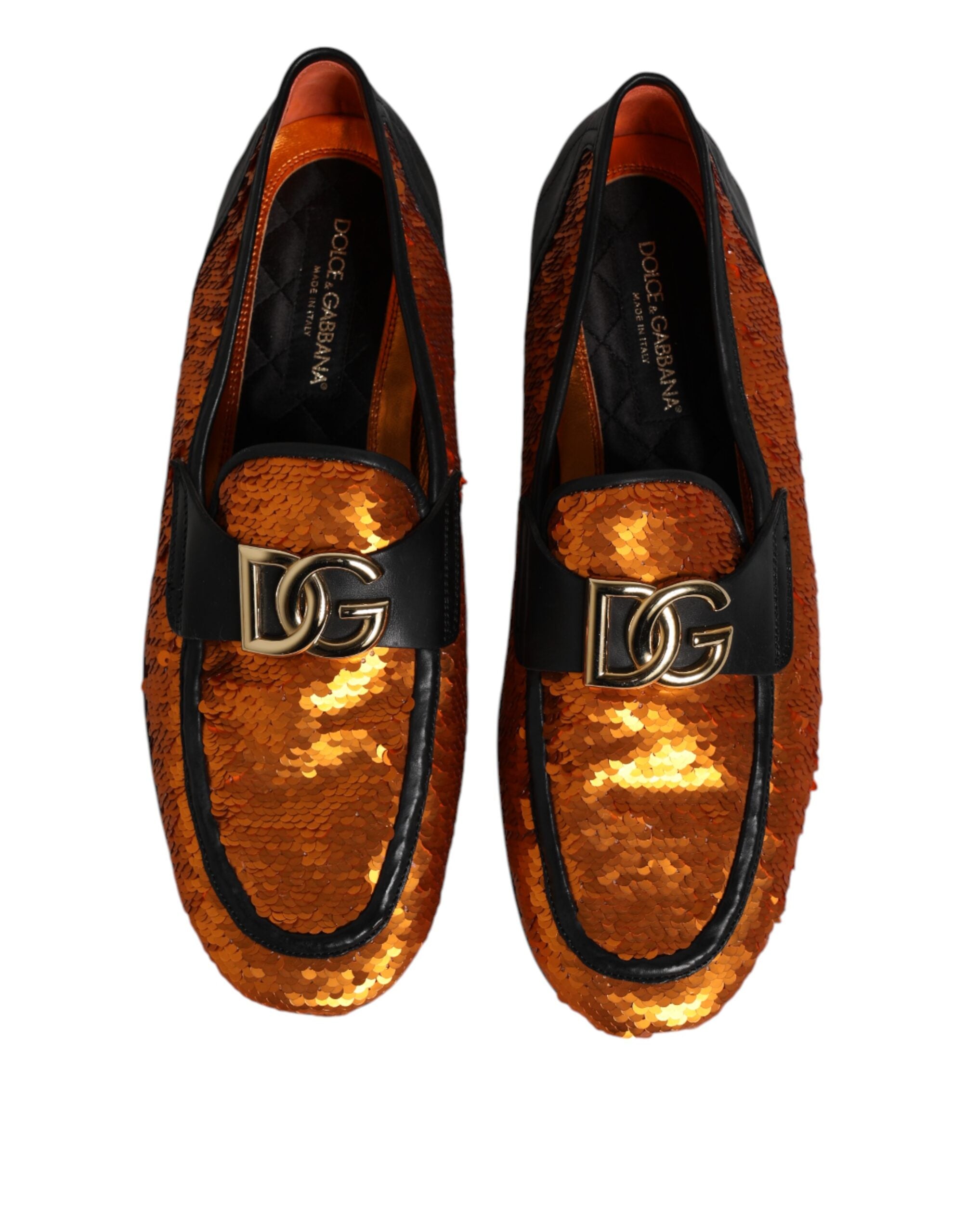 Dolce &amp; Gabbana Orangefarbene, mit Pailletten verzierte Loafer für Herren