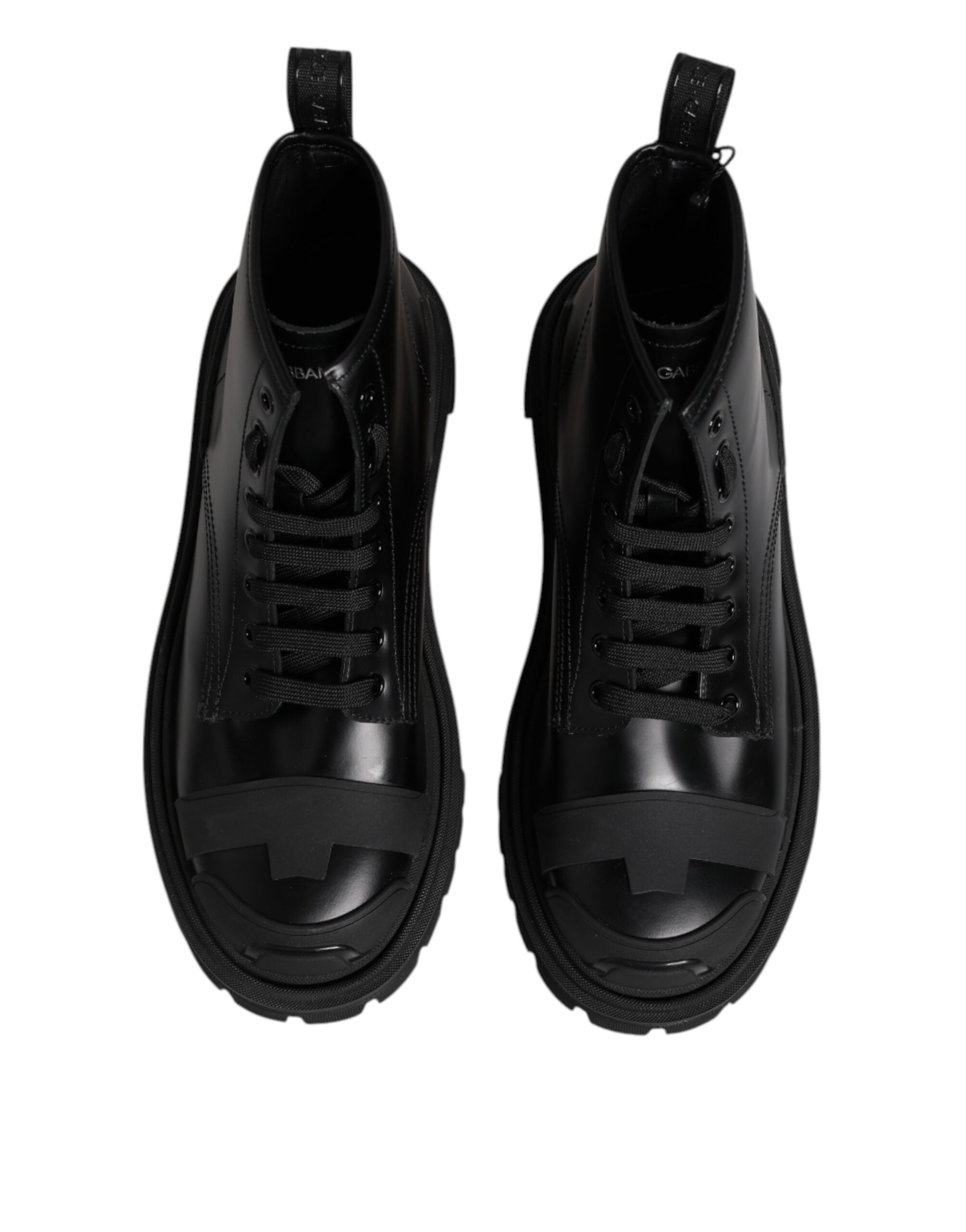 Dolce &amp; Gabbana – Schwarze, wadenhohe Schnürstiefel aus Leder