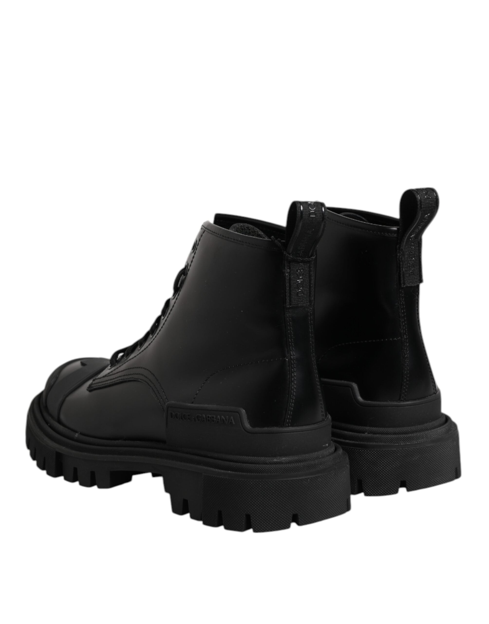 Dolce &amp; Gabbana – Schwarze, wadenhohe Schnürstiefel aus Leder