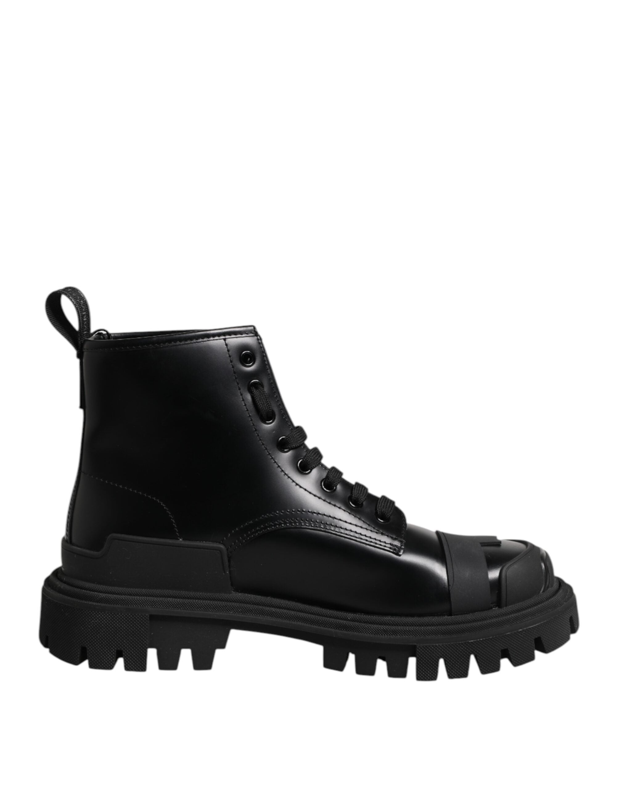 Dolce &amp; Gabbana – Schwarze, wadenhohe Schnürstiefel aus Leder