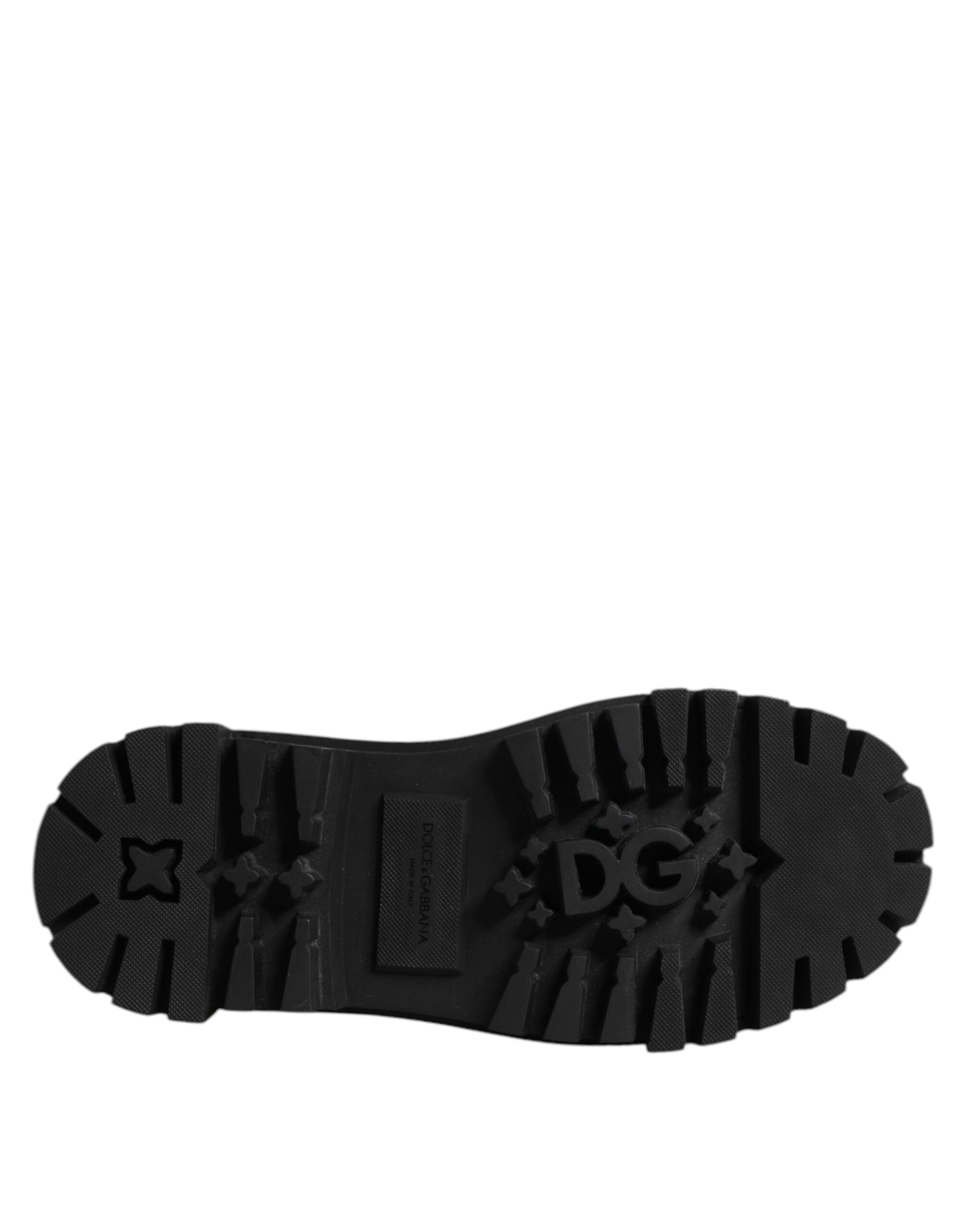 Dolce &amp; Gabbana – Schwarze, wadenhohe Schnürstiefel aus Leder