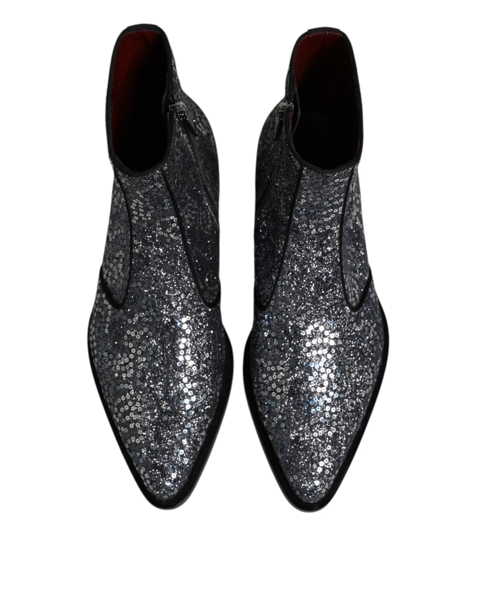 Dolce &amp; Gabbana Dunkelgraue Chelsea-Stiefel aus Baumwolle mit Pailletten