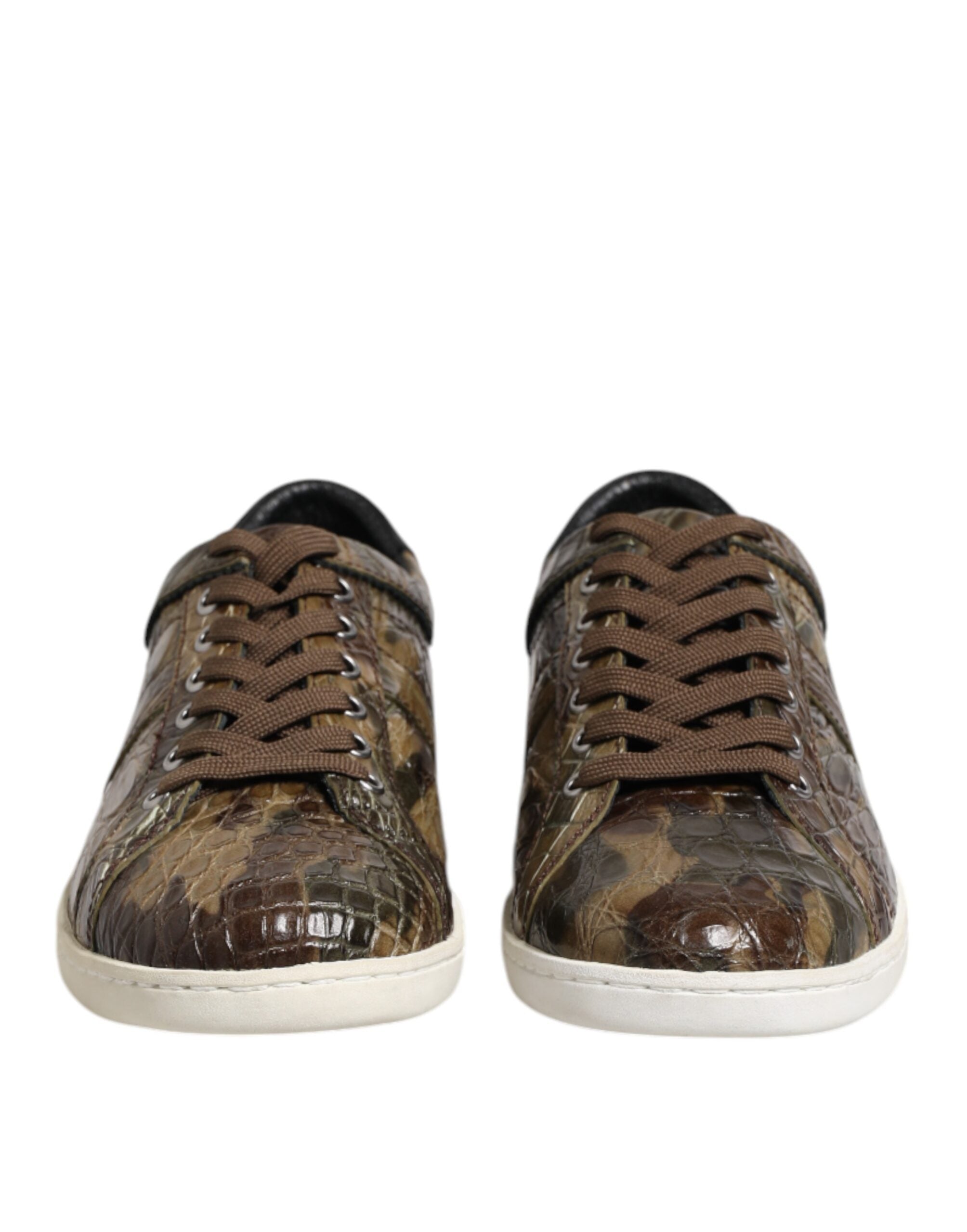 Dolce &amp; Gabbana Braune exotische Leder Low Top Sneakers Schuhe