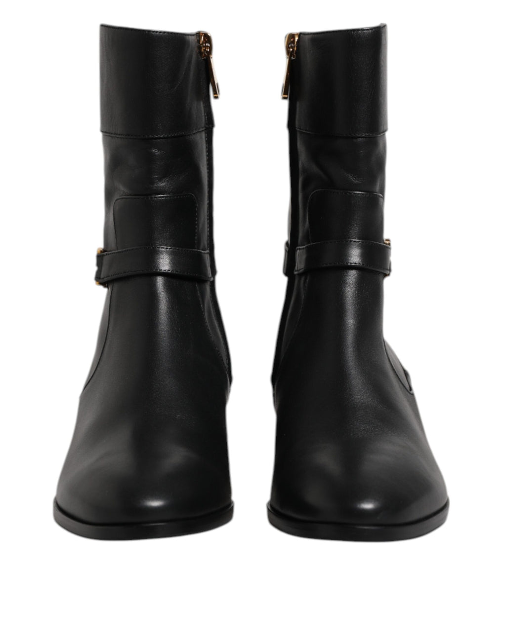 Dolce & Gabbana Black Leather Flats Logo Short Boots Shoes