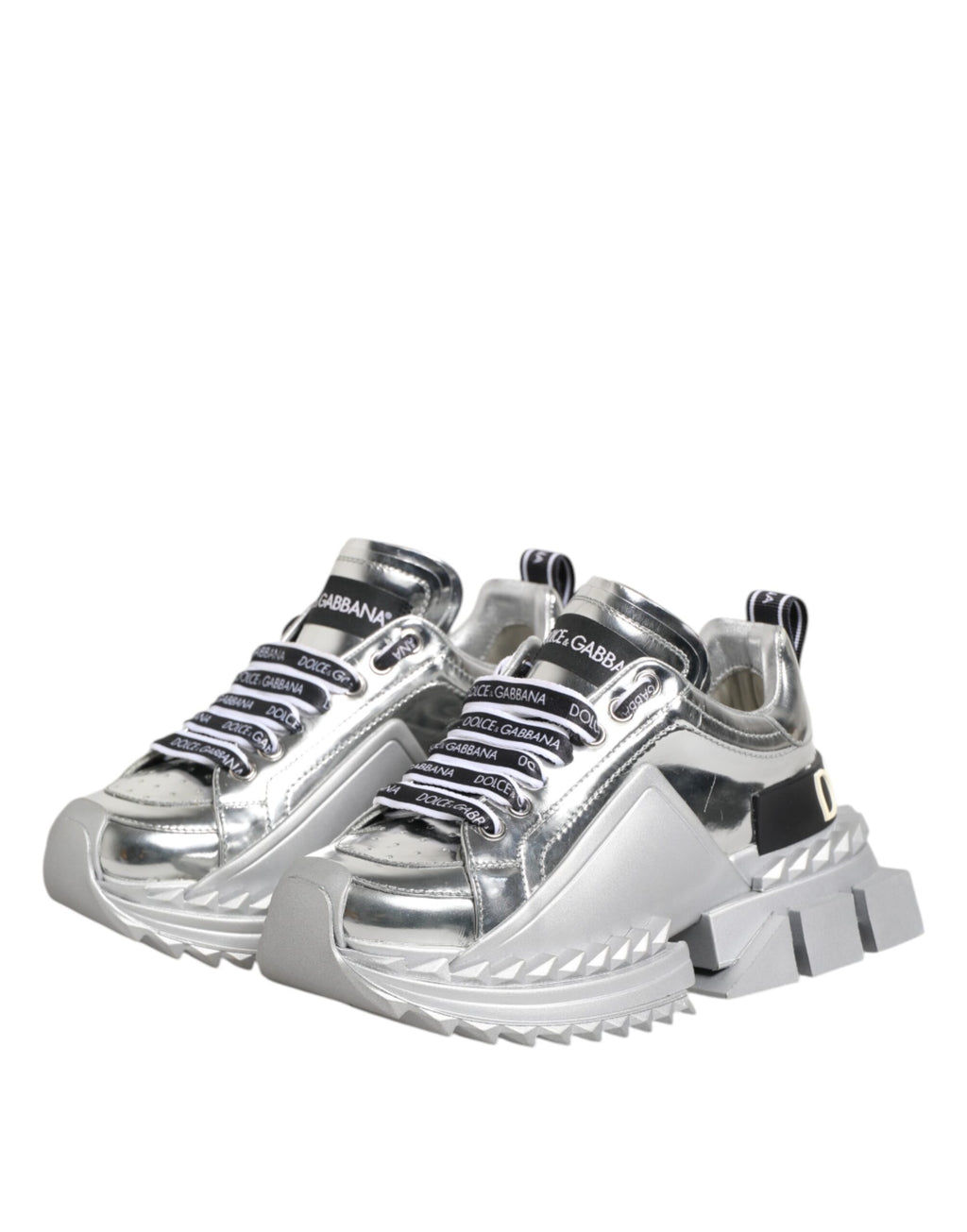 Dolce &amp; Gabbana Super Queen Sneakers aus silbernem Leder