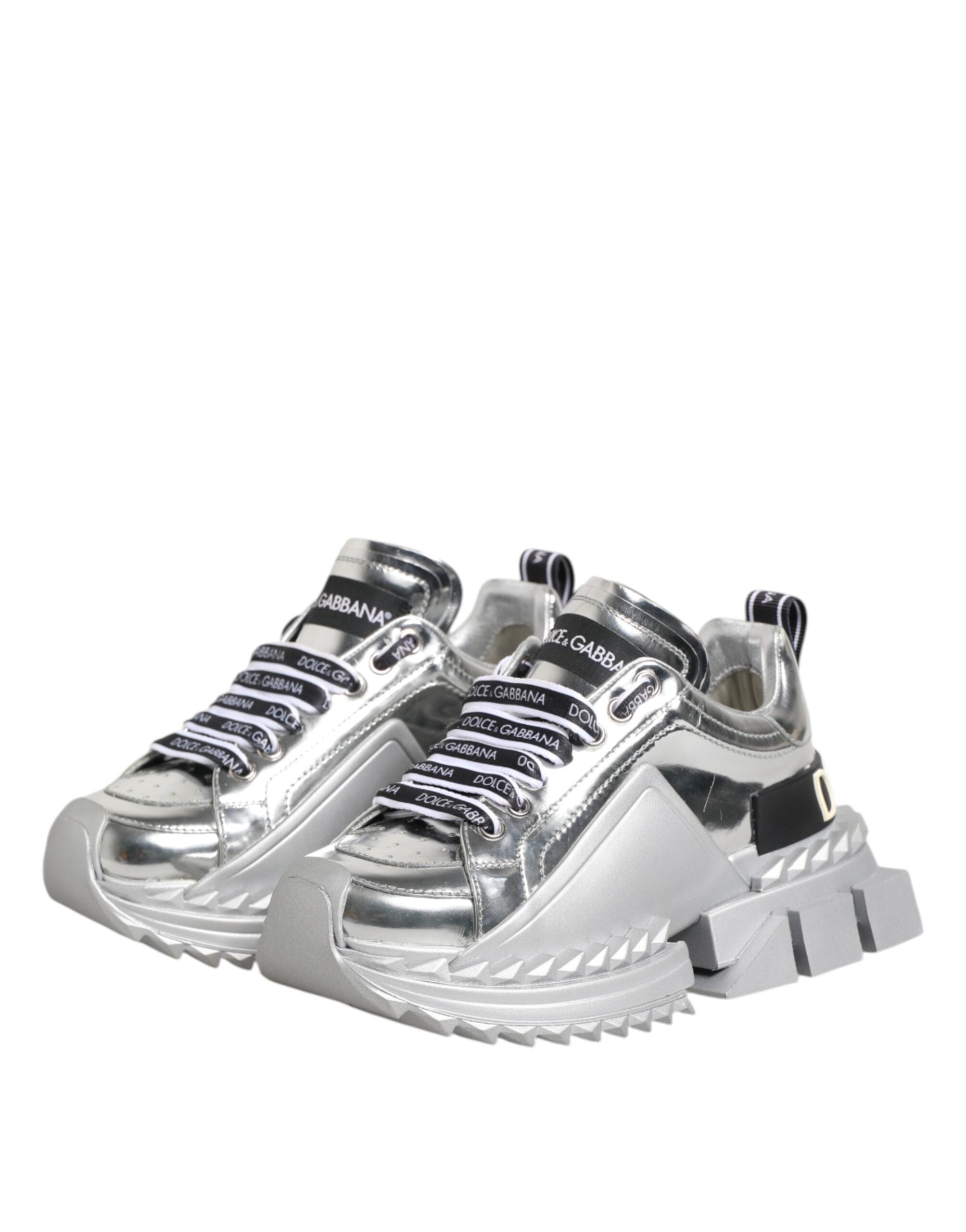 Dolce &amp; Gabbana Super Queen Sneakers aus silbernem Leder