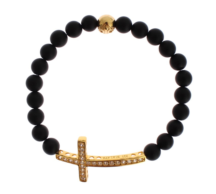 Nialaya Schickes Armband mit mattiertem Onyx und Zirkonia-Diamanten