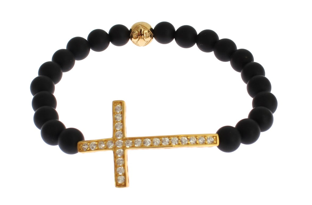 Nialaya Schickes Armband mit mattiertem Onyx und Zirkonia-Diamanten