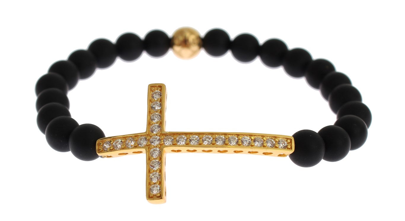 Nialaya Schickes Armband mit mattiertem Onyx und Zirkonia-Diamanten