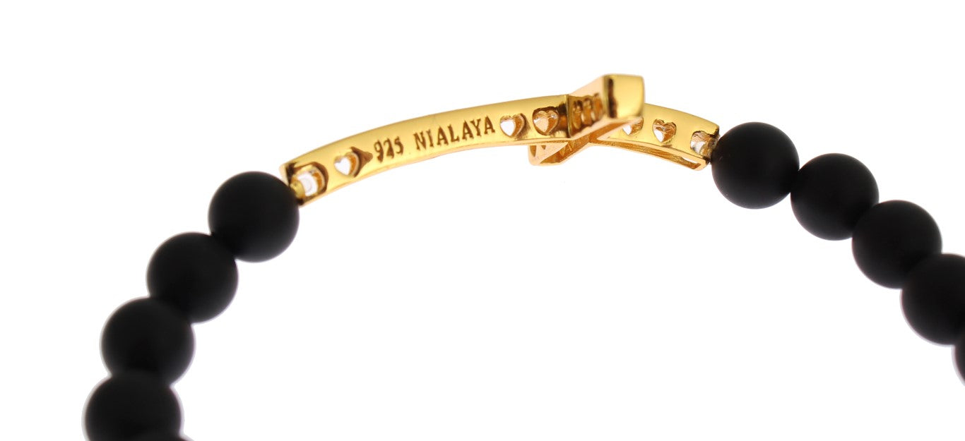 Nialaya Schickes Armband mit mattiertem Onyx und Zirkonia-Diamanten