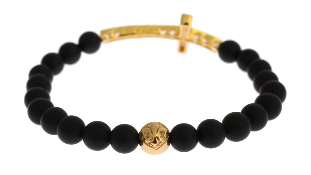 Nialaya Schickes Armband mit mattiertem Onyx und Zirkonia-Diamanten
