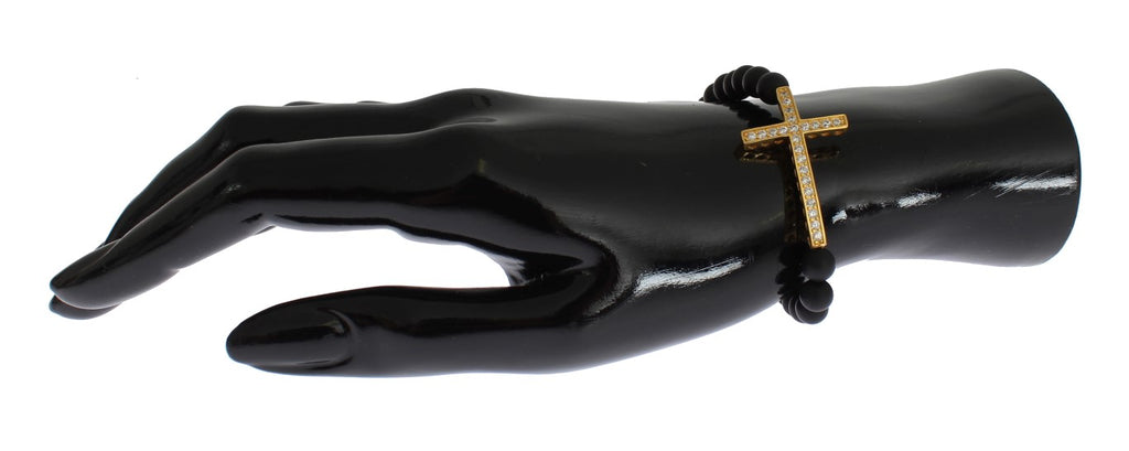 Nialaya Schickes Armband mit mattiertem Onyx und Zirkonia-Diamanten