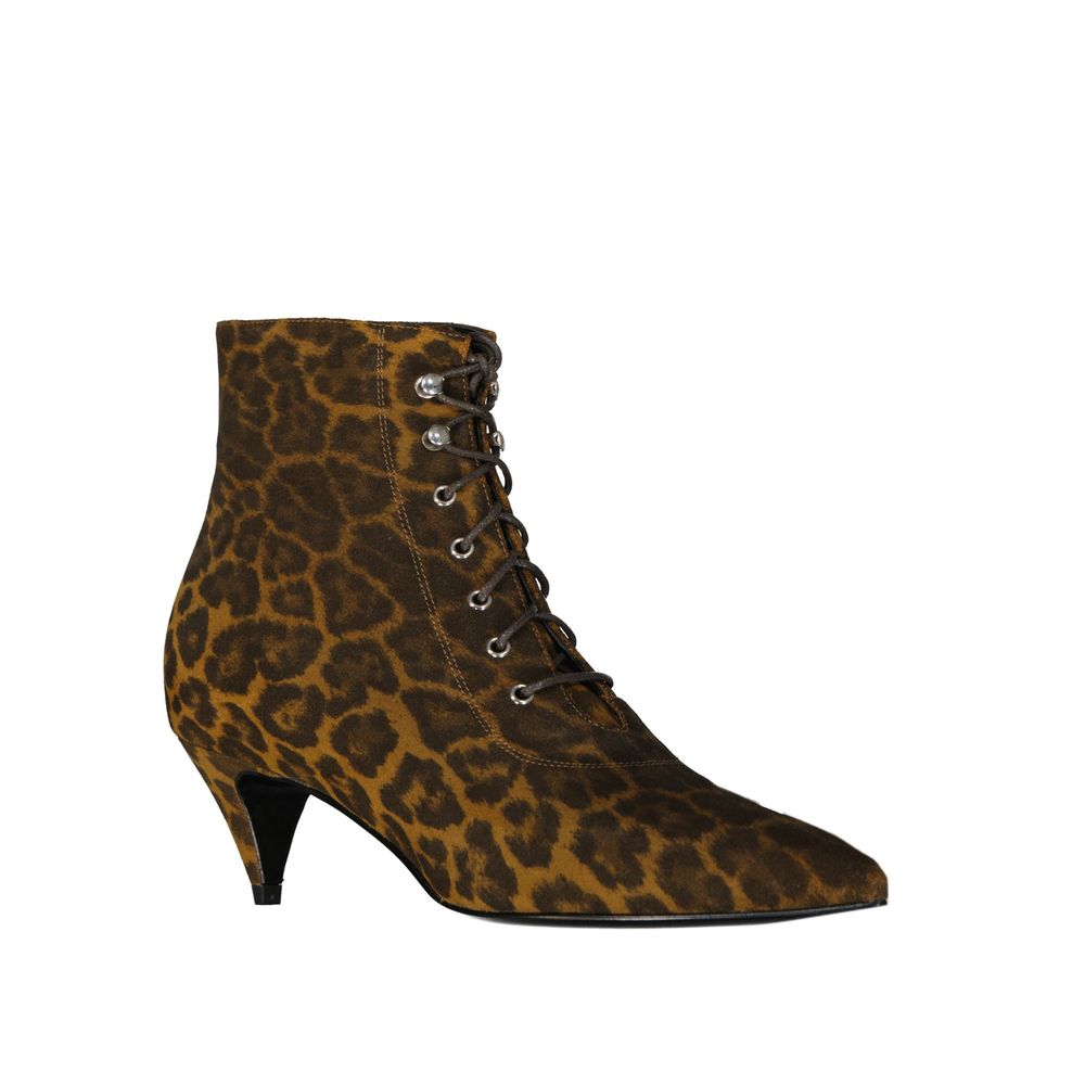Saint Laurent Kiki Stiefeletten mit Leopardenmuster und Schnürung