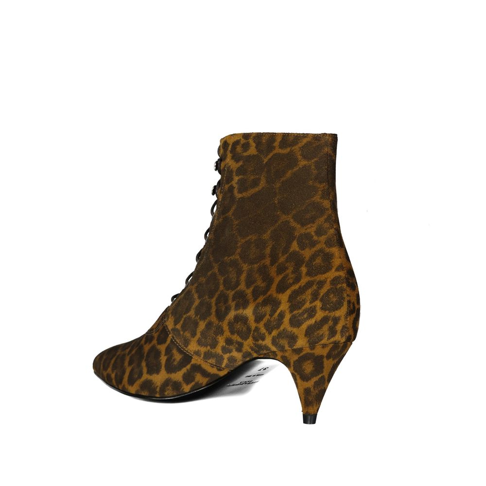 Saint Laurent Kiki Stiefeletten mit Leopardenmuster und Schnürung