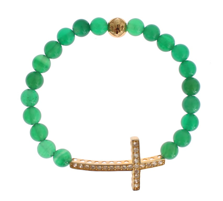 Nialaya Elegantes Armband mit grünen Jadeperlen und vergoldetem Armband