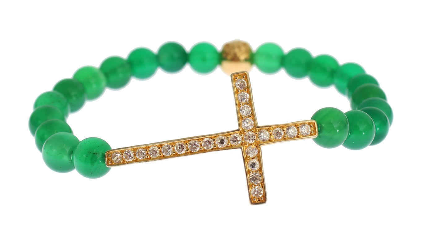 Nialaya Elegantes Armband mit grünen Jadeperlen und vergoldetem Armband