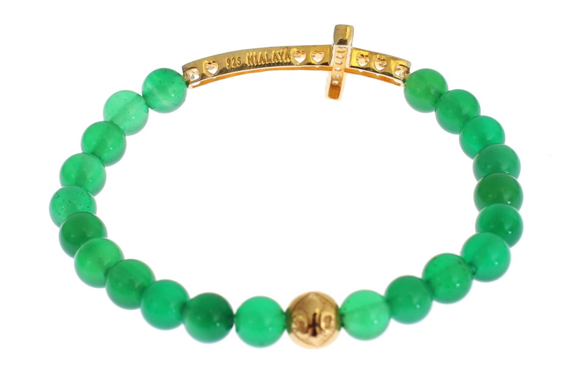 Nialaya Elegantes Armband mit grünen Jadeperlen und vergoldetem Armband