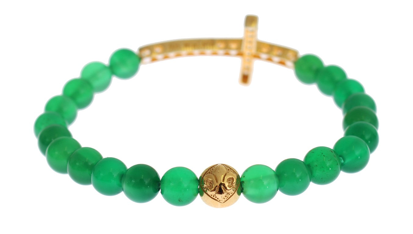 Nialaya Elegantes Armband mit grünen Jadeperlen und vergoldetem Armband