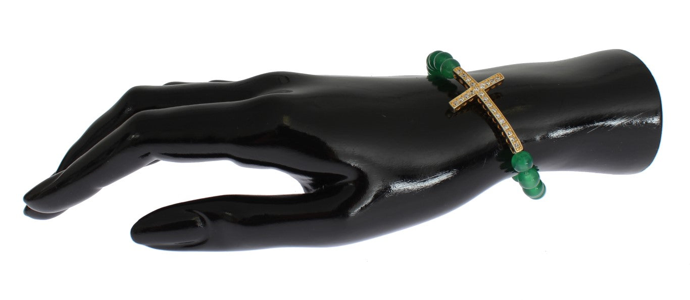 Nialaya Elegantes Armband mit grünen Jadeperlen und vergoldetem Armband