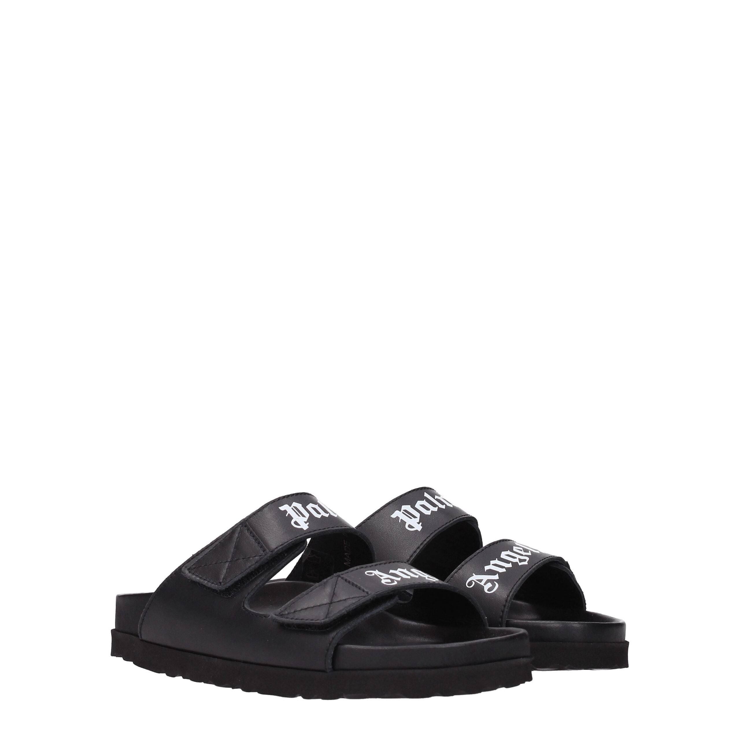 Palm Angels Black Leather Slippers