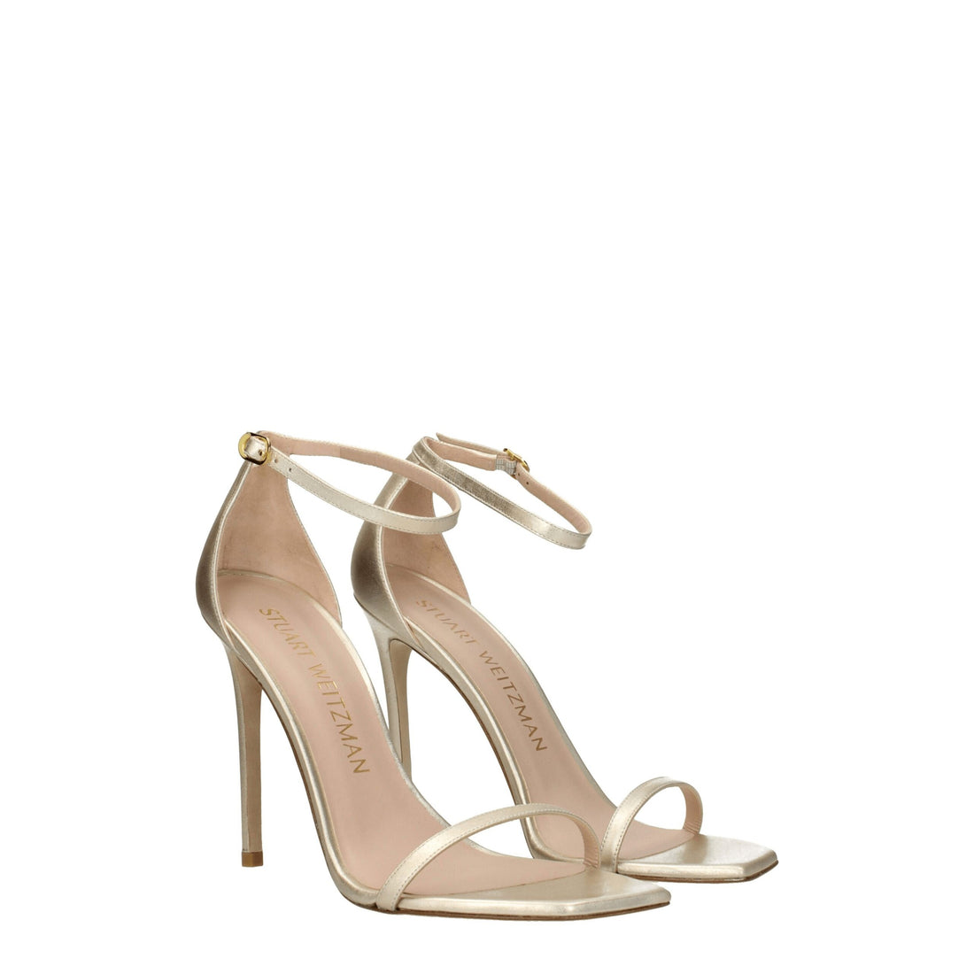 Stuart Weitzman Gold Leather Stiletto Heel Sandals