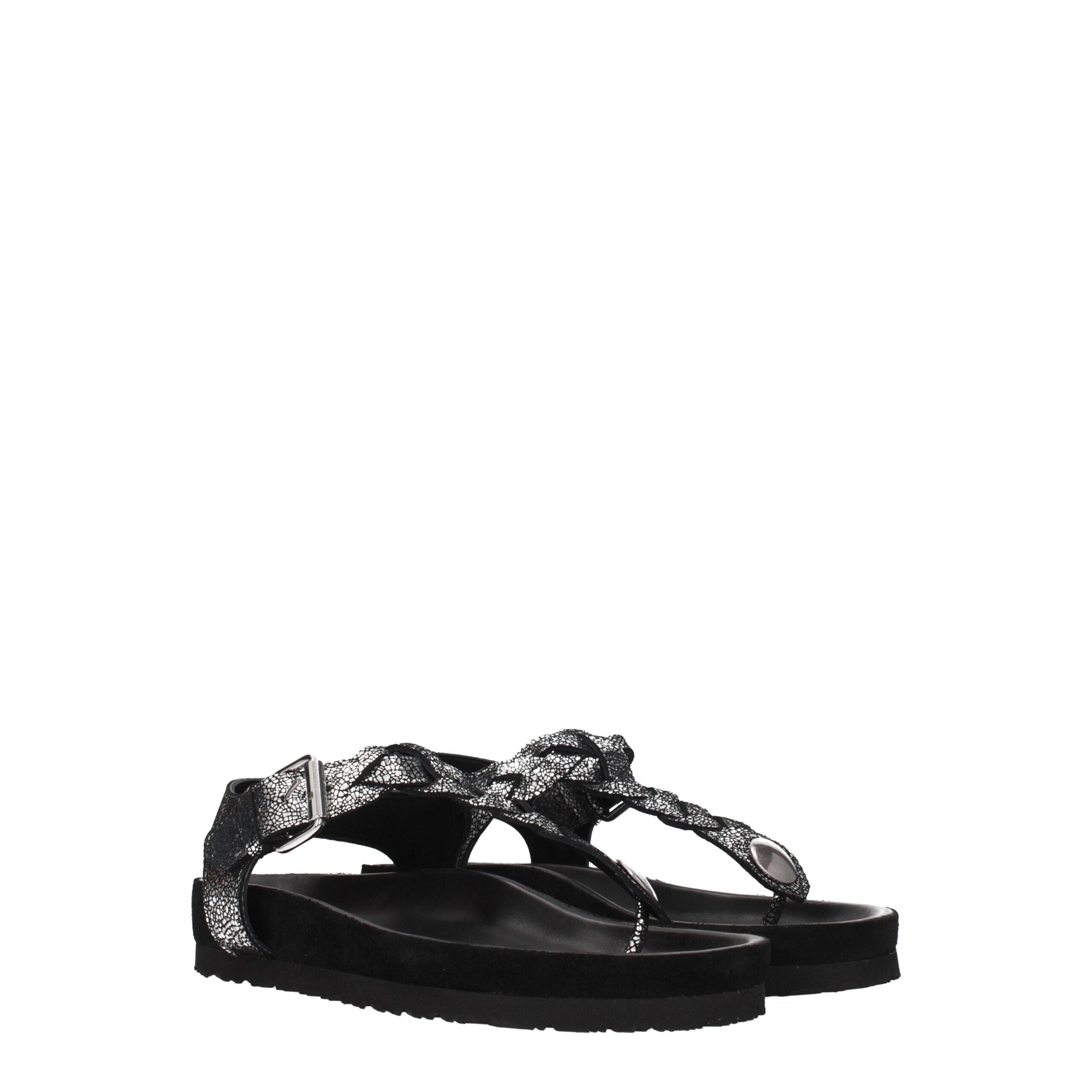 Isabel Marant Black Leather Flip-Flop Sandals