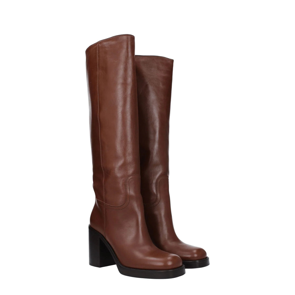 Prada Leather Brown Knee-High Boots