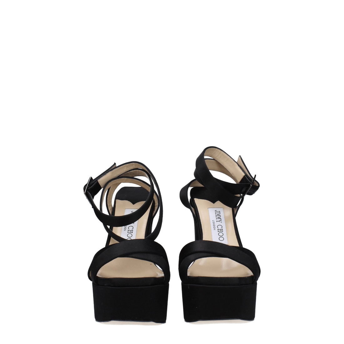 Jimmy Choo Black Satin Platform Sandals