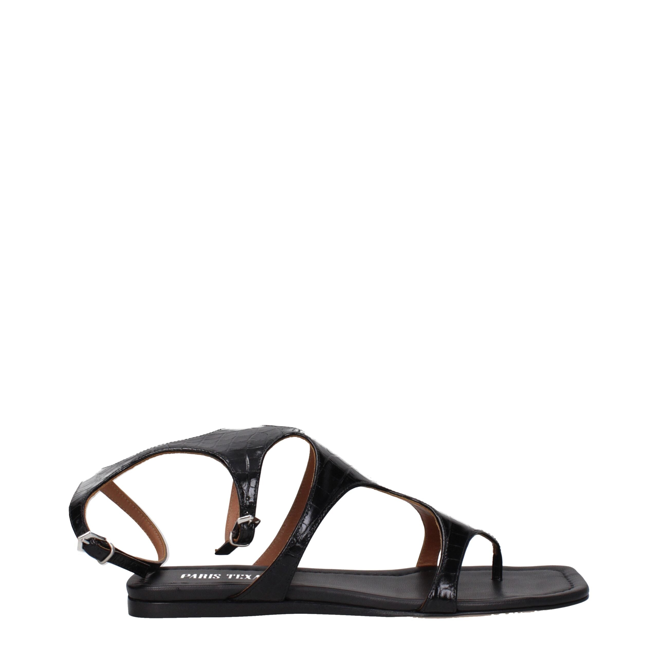 Paris Texas Black Leather Flip-Flop Sandal