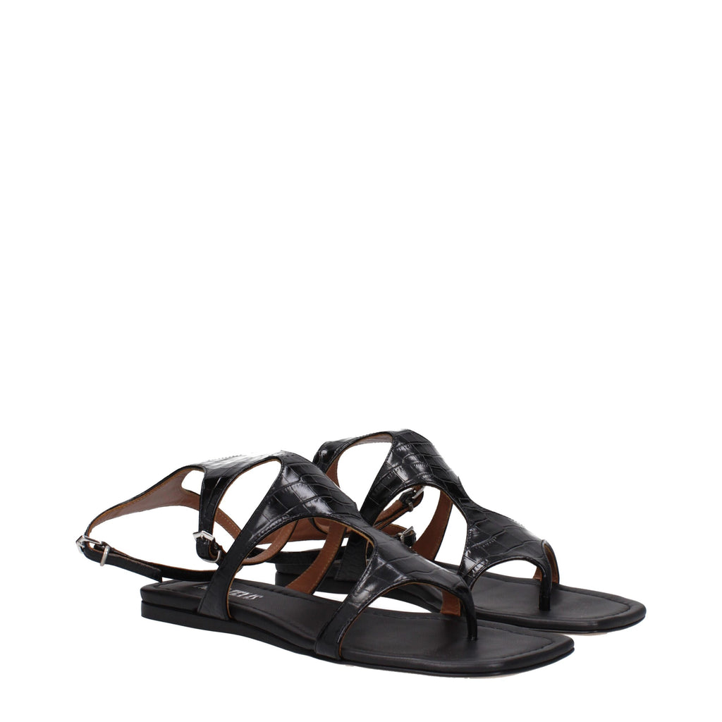 Paris Texas Black Leather Flip-Flop Sandal