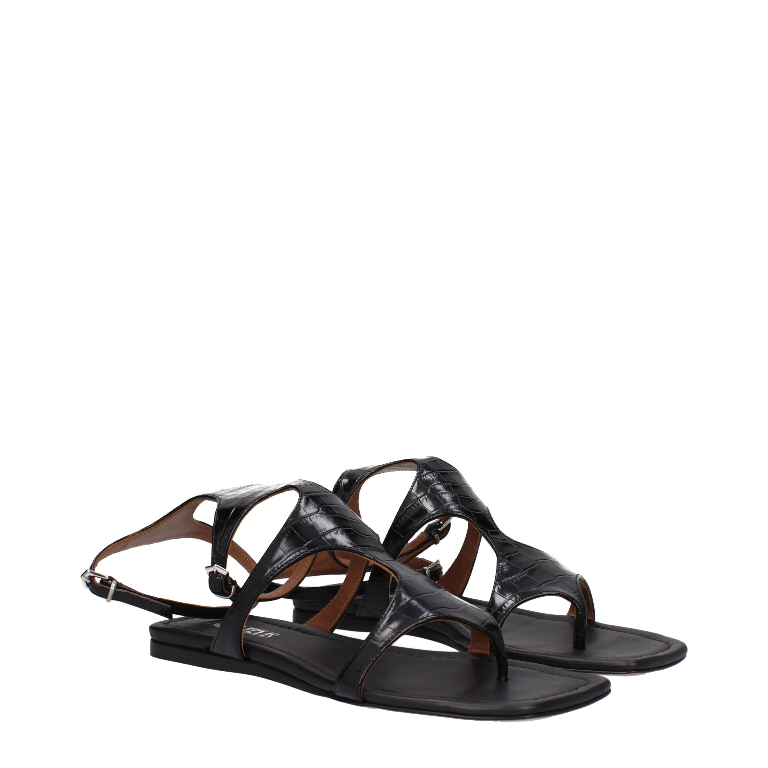Paris Texas Black Leather Flip-Flop Sandal
