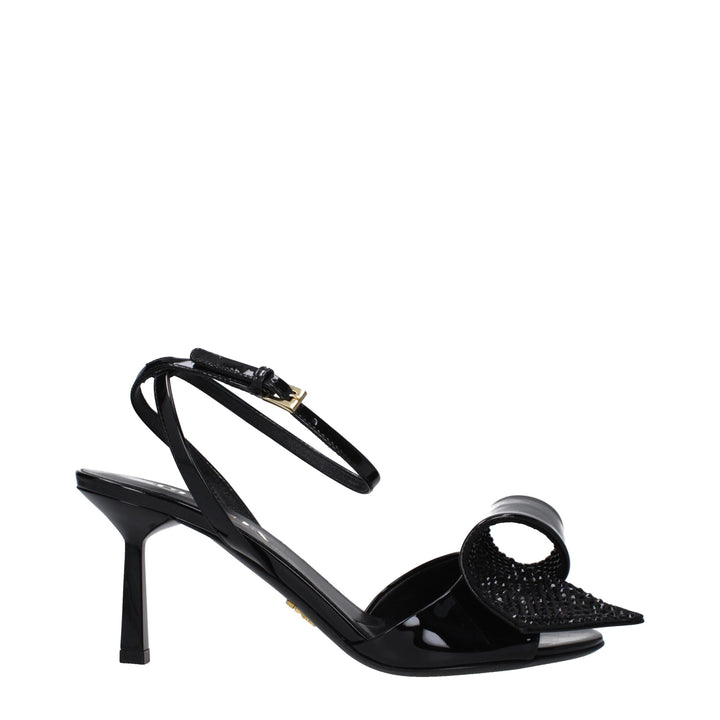 Prada Black Leather Stiletto Heel Sandals