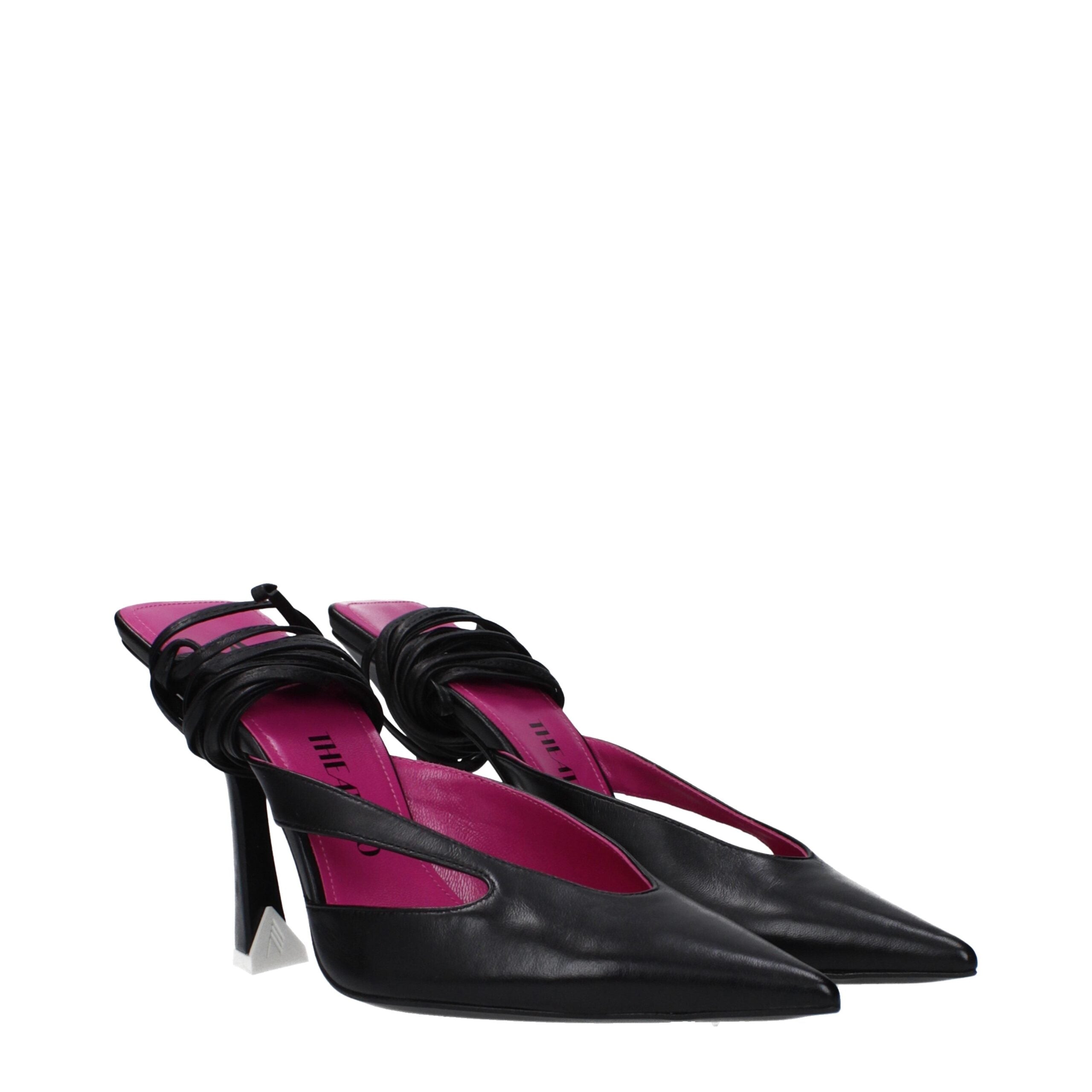 The Attico Black Leather Sandal