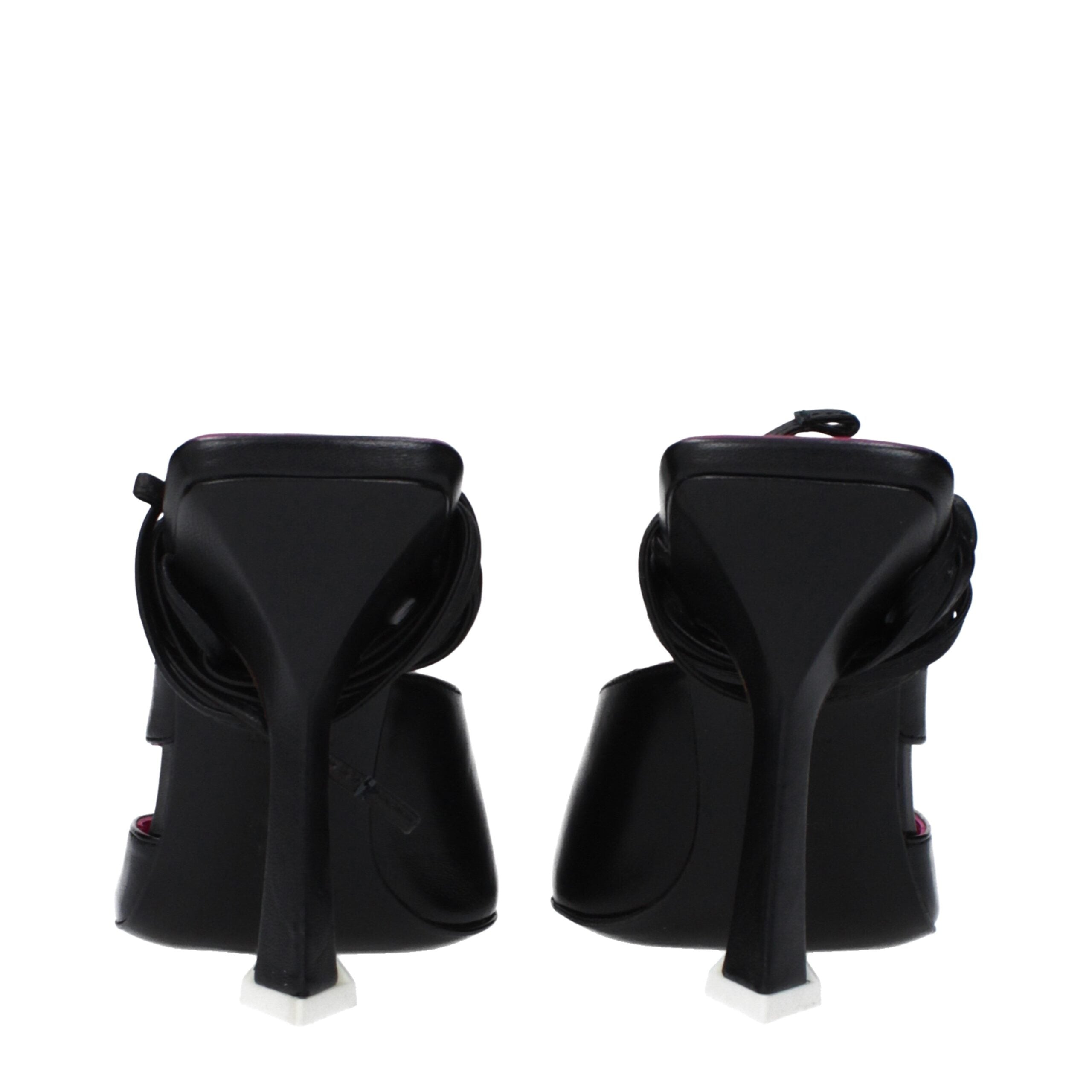 The Attico Black Leather Stiletto Heel Sandals