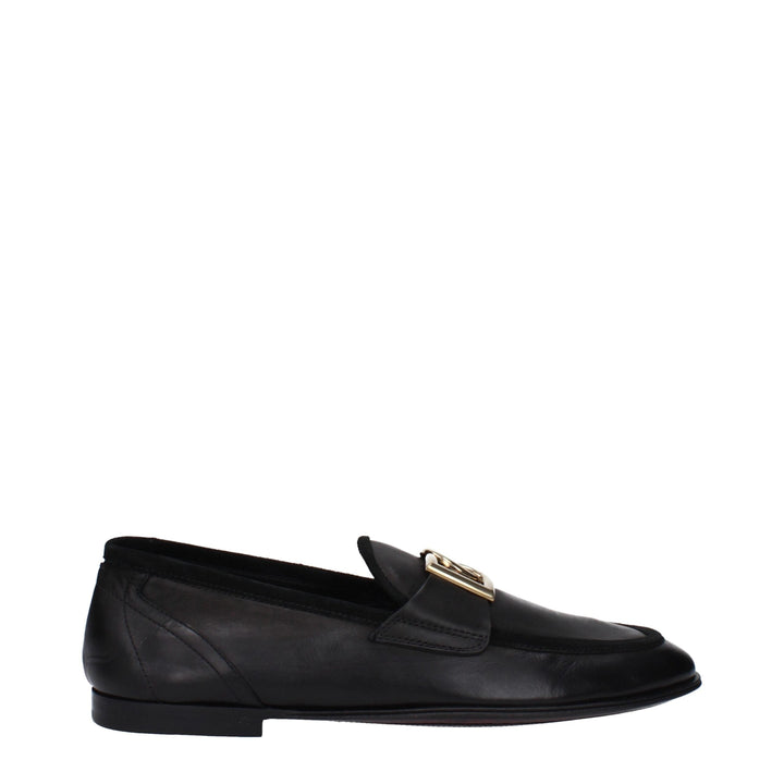 Dolce & Gabbana Black Leather Slip-On Loafers