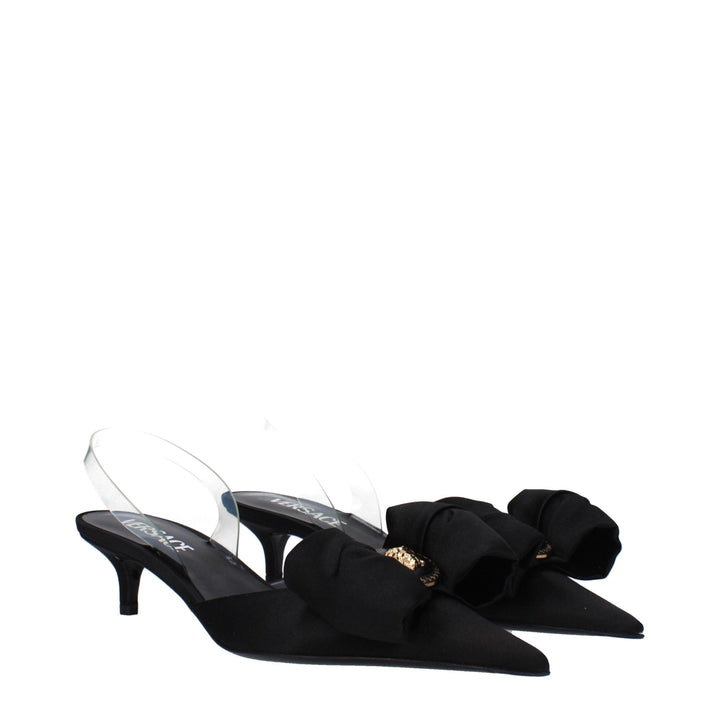 Versace Black Satin Flat Sandals