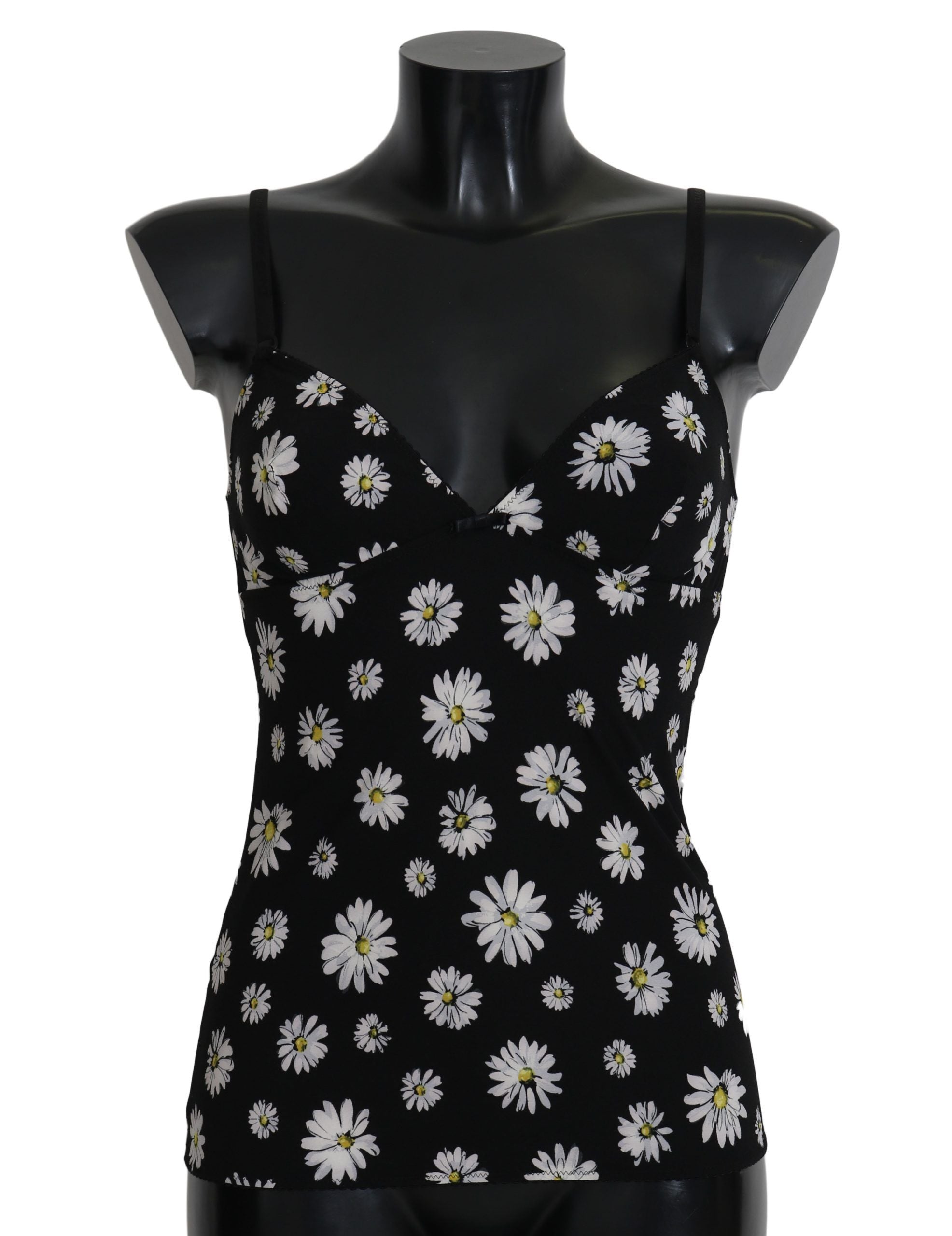 Dolce &amp; Gabbana – Elegantes schwarzes Chemise-Kleid aus geblümter Gänseblümchenspitze