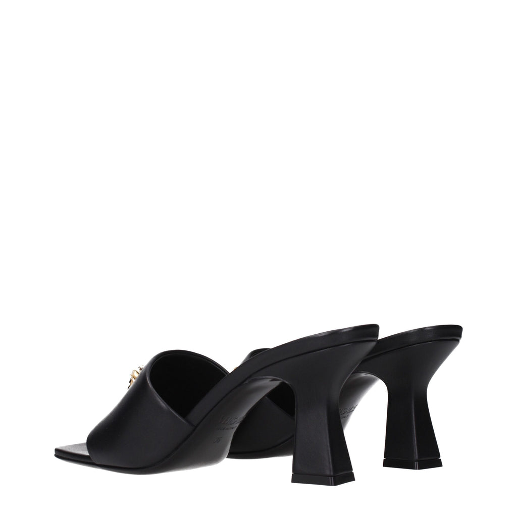 Versace Black Leather Stiletto Heels Sandals