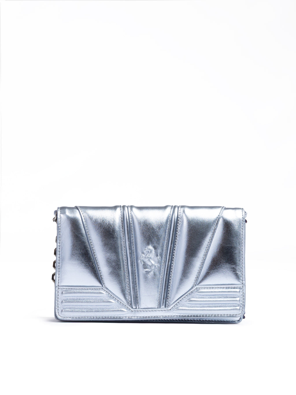Ferrari Metal light blue GT patent leather bag with chain