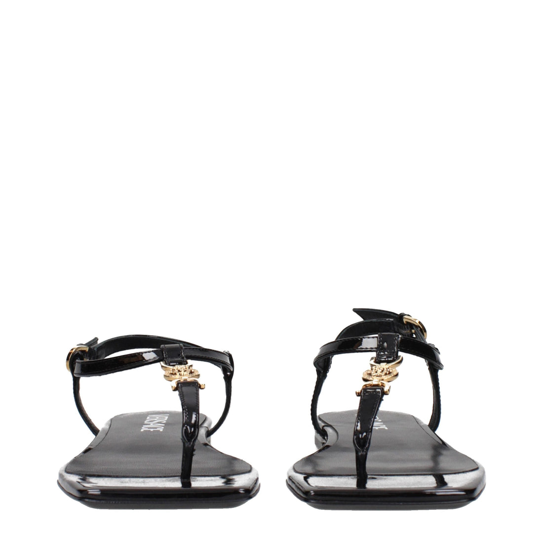 Versace Black Leather Flip-Flop Sandals