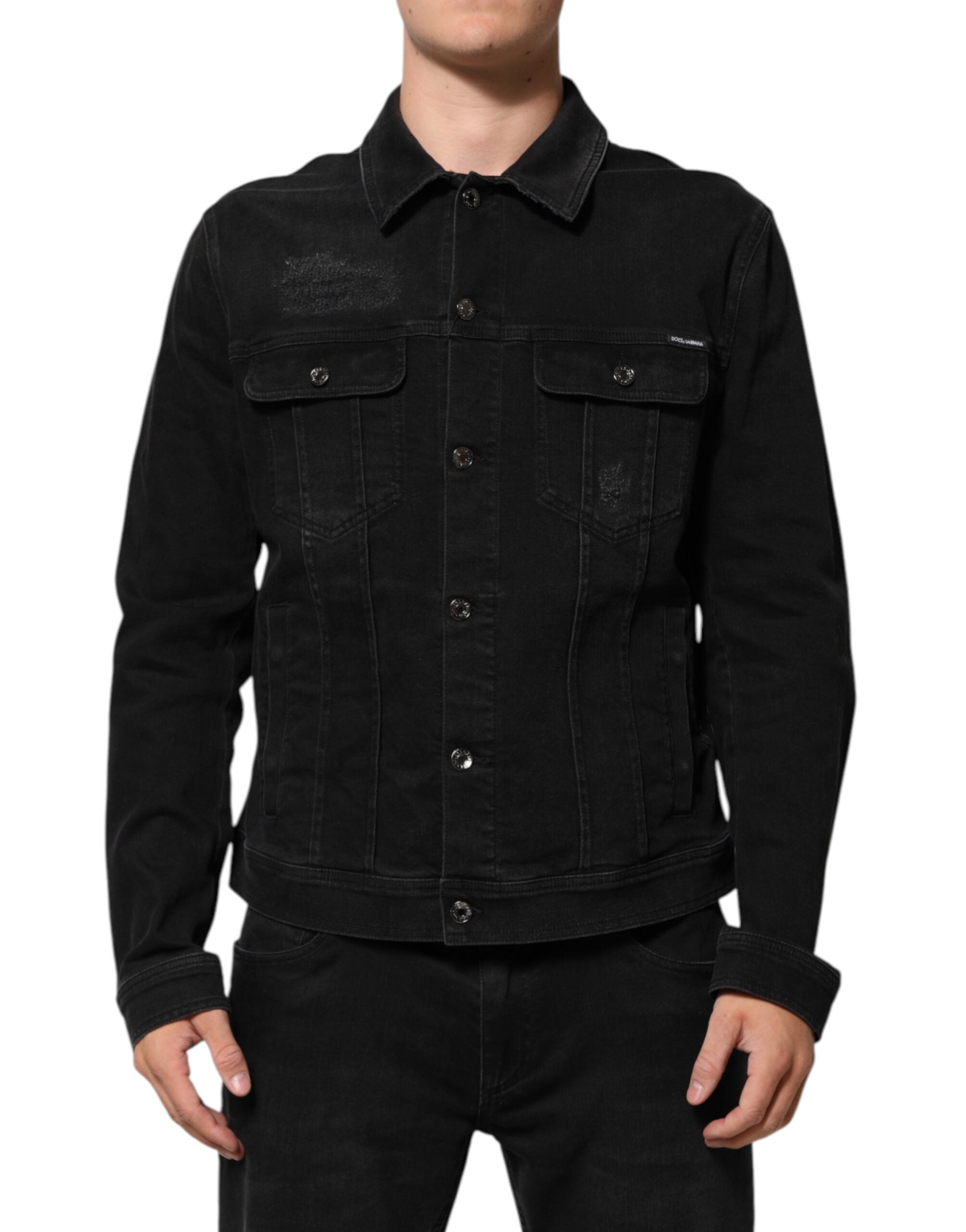 Dolce &amp; Gabbana – Schwarze Jeansjacke aus Baumwoll-Stretch mit Knöpfen