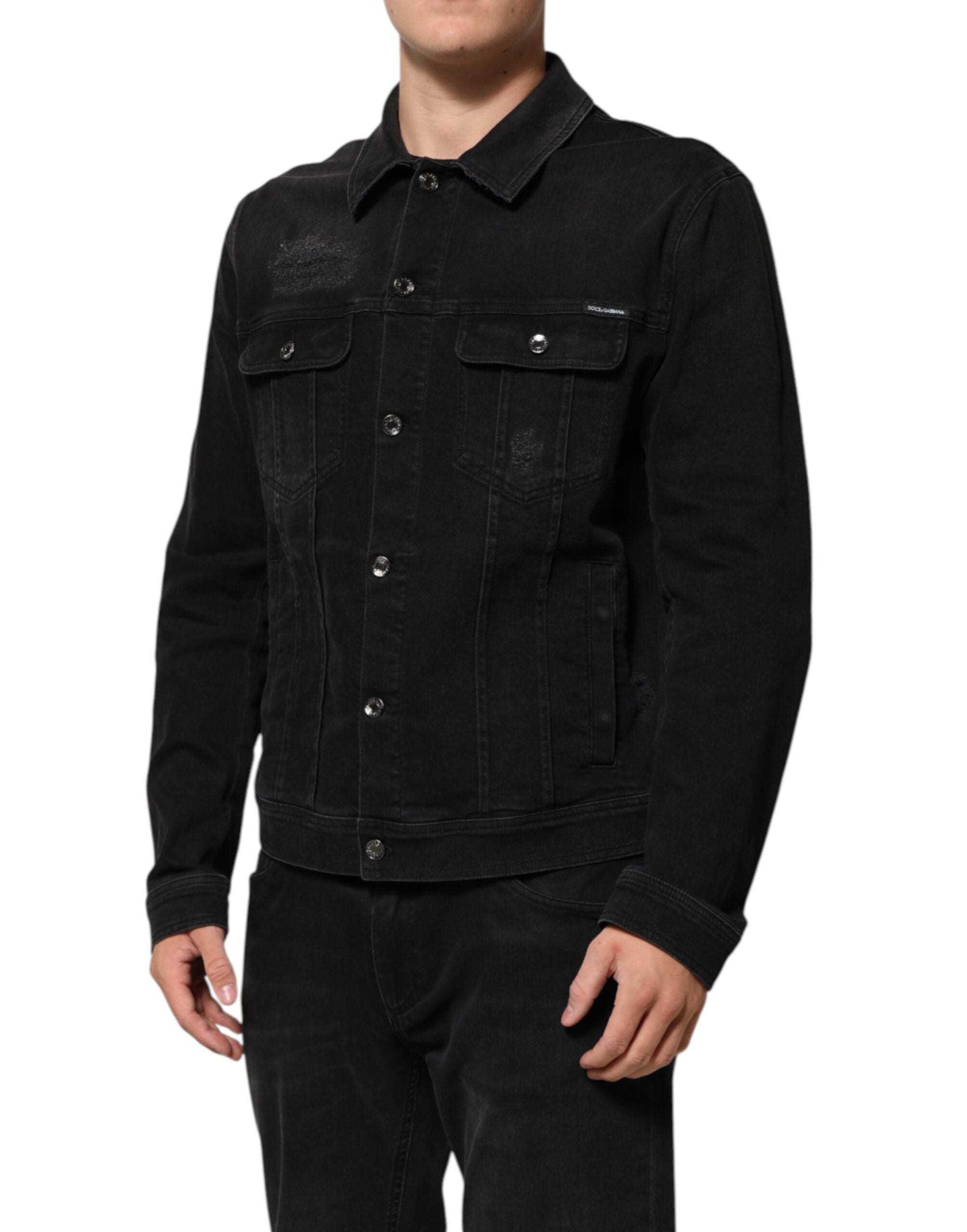 Dolce &amp; Gabbana – Schwarze Jeansjacke aus Baumwoll-Stretch mit Knöpfen