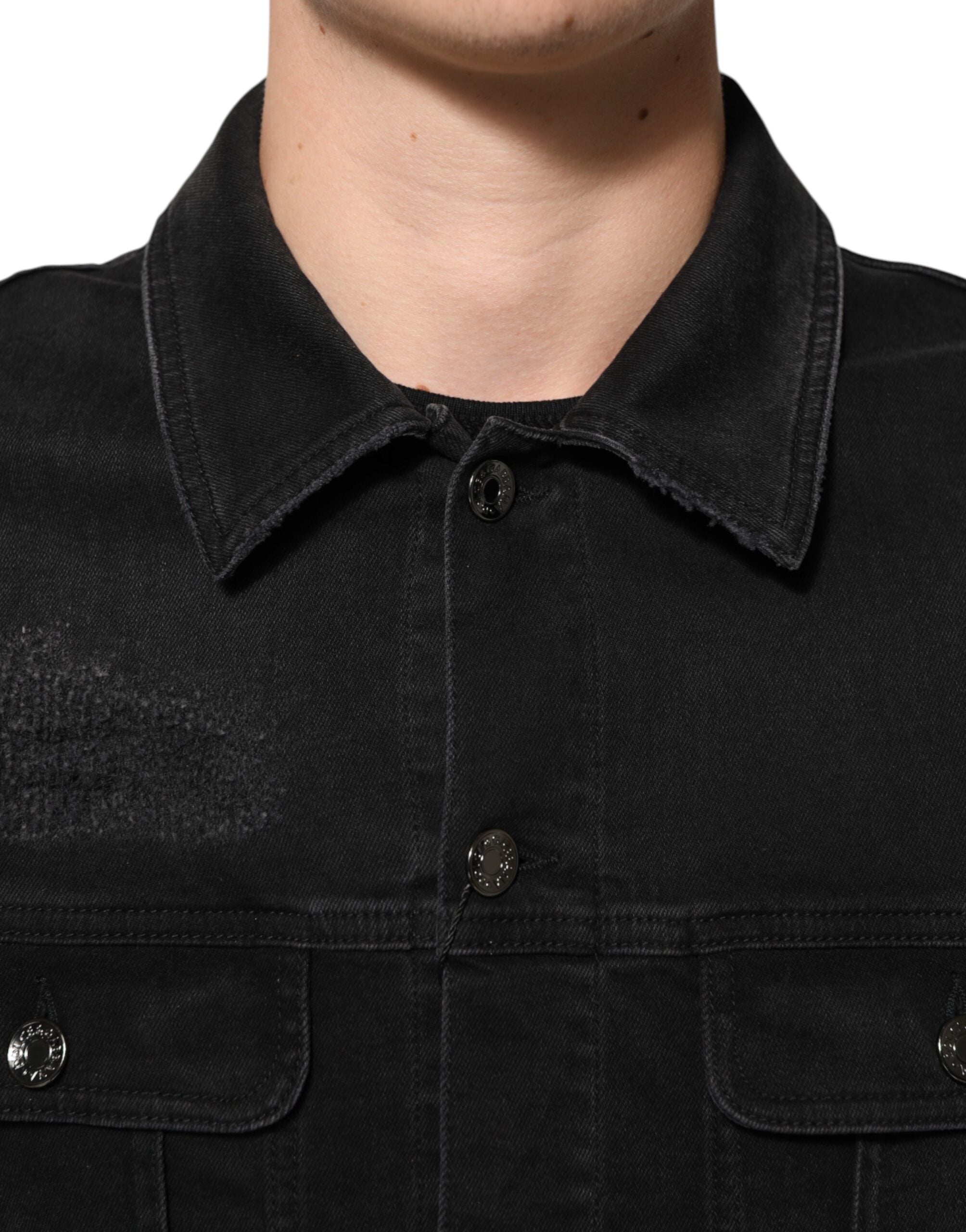 Dolce &amp; Gabbana – Schwarze Jeansjacke aus Baumwoll-Stretch mit Knöpfen